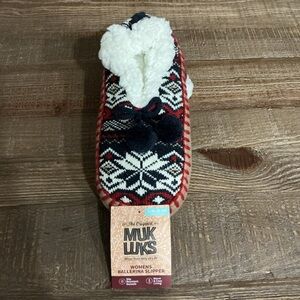 Muk Luks Women’s Ballerina Slippers Red and Black Snowflake Slippers